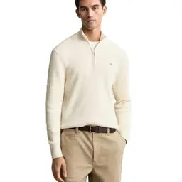 GANT Herren Half Zip Pullover, Cream, Größe L