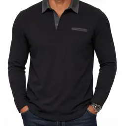GLESTORE Herren Poloshirt mit Kontrastkragen, langärmelig