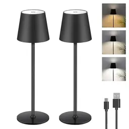 2er Set dimmbare LED Akku Tischlampe - kabellos, wiederaufladbar, IP44 Wasserdicht, Schwarz