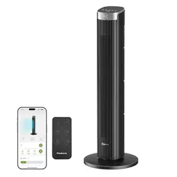 Pureborne 91CM Turmventilator mit Fernbedienung, 90° Oszillation, 4 Stufen, 4 Modi & 12H Timer, Schwarz