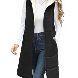 Vancavoo Damen Weste mit Kapuze, gefütterte Steppweste für Herbst und Winter, schwarz, Größe L