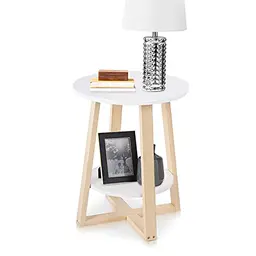 Ejoyous Multifunktionaler Runder Couchtisch mit 2 Ablagen - Skandinavisches Design, 40 x 40 x 50,5 cm