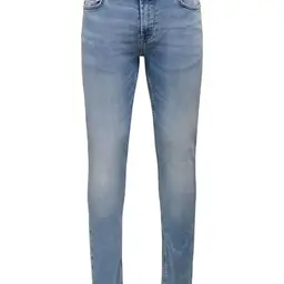 Herren Slim Fit Jeans in Blau, Tapered, Stone Washed, Größe 34W/34L