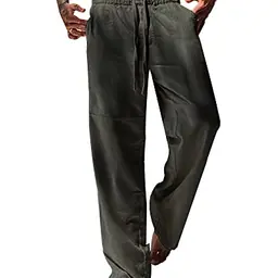 YAOBAOLE Herren Leinenhose Loose Fit Dunkelgrau, Große Größen, M