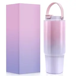 EOPUOZS 30oz Trinkflasche mit Strohhalm - Tragbarer auslaufsicher Thermobecher für Heiß- und Kaltgetränke (Rosa Lila)