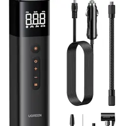 UGREEN Elektrische Luftpumpe - Tragbare Mini Fahrradpumpe mit Digitalanzeige und LED-Licht für Fahrräder, Motorräder und Autos