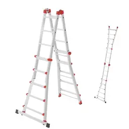 Hailo M80 Aluminium Mehrzweckleiter - 4x5 Sprossen, höhenverstellbar, bis 150 kg, rostfrei, Silber