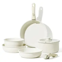 CAROTE 8-teiliges Topfset mit abnehmbaren Griffen, Pfannen 22/26/30 cm, Stielkasserollen 18/22 cm, für alle Herdarten, ofenfest