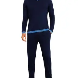Aseniza Herren Langschlafanzug Baumwolle Pyjama Set Nachtwäsche Winter Navyblau XL