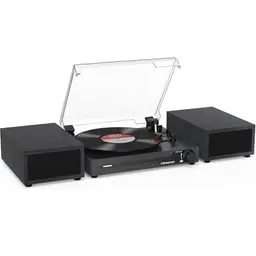 Udreamer Vintage Plattenspieler mit Bluetooth, 3 Geschwindigkeiten und 2 Stereo-Lautsprechern, Schwarz