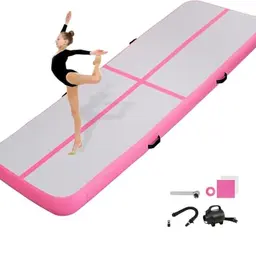 KIKILIVE 4M Aufblasbare Gymnastikmatte mit Luftpumpe für Fitness, Yoga und Training