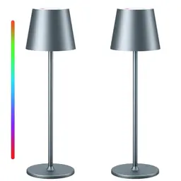 Qsky Kabellose LED Tischlampe - dimmbar, warmes Licht & RGB, wasserdicht für Innen & Außen (Grau, 2 Stück)