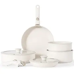 Florosa 9-teiliges Keramik Kochgeschirr Set, Antihaft-Pfanne mit Deckel, Induktion & backofengeeignet, Creme