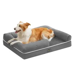Feandrea Orthopädisches Hundebett mit weicher Polsterung und rutschfester Unterseite, abnehmbarer Bezug, hellgrau, 91 x 63 x 18 cm