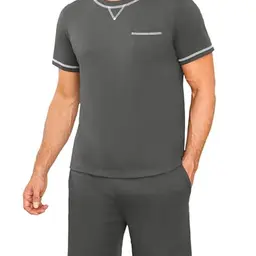 Demegimi Herren Kurzpyjama Baumwolle Shorty – Sommer Schlafanzug Loungewear