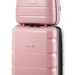 LUGGEX Handgepäck Koffer Set, Leichter Trolley Koffer, Erweiterbar, Hartschale (2-teilig, 14" und 20", Rose)