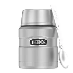 Thermos STAINLESS KING Thermobehälter 0,47l - Edelstahl, hält Speisen 9h heiß & 14h kalt, inkl. klappbarem Löffel