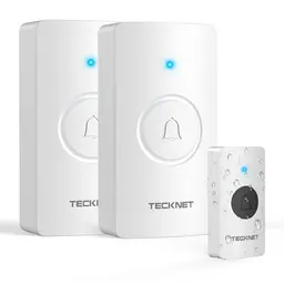 TECKNET Funkklingel - 400m Reichweite, wasserdicht, 2 Empfänger, 5 Lautstärken, 60 Melodien, Batterielebensdauer 4,5 Jahre, Weiß