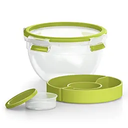 EMSA Clip & Go Salatbox 1 L mit Einsätzen für Toppings und Dressing, 100% dicht, transparent, hellgrün