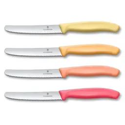 Victorinox Brötchenmesser 4er Set, 11 cm Wellenschliff, Orange