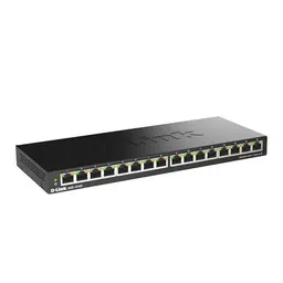 D-Link DGS-1016S 16-Port Gigabit Switch, lüfterlos, Desktop/Wandmontage, Plug-and-Play, schwarz