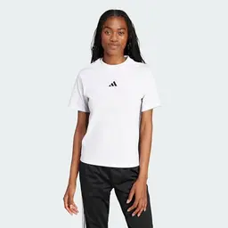 adidas Damen Essentials 3-Stripes Baumwoll-Shirt, Weiß/Schwarz, S