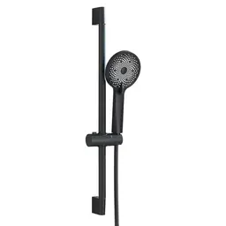 Schwarzes Duschset mit Handbrause, Duschstange, 150 cm Schlauch & runden Duschkopf mit 5 Strahlarten für Badezimmer