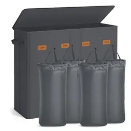 SONGMICS Wäschekorb 210 L mit Deckel, 4 Fächern, herausnehmbarer Innensack, für Waschküche oder Schlafzimmer, dunkelgrau