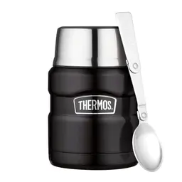 Thermos STAINLESS KING Thermobehälter schwarz matt 0,47l - hält Speisen 9h heiß & 14h kalt, mit Löffel