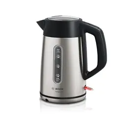 Bosch kabelloser Wasserkocher DesignLine TWK4P440, 1,7 L, Edelstahl/schwarz