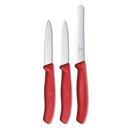Victorinox Swiss Classic 3-teiliges Gemüsemesser Set mit rotem Kunststoffgriff
