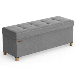 SONGMICS Sitzhocker mit Stauraum, klappbare Sitzbank, 38 x 110 cm, Taubengrau, belastbar bis 300 kg