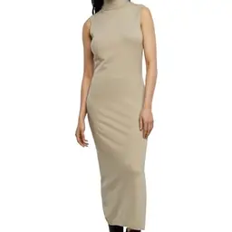 Urban Classics Damen Kleid, Turtleneck, gestrickt, aus Eco Viskose, wetsand, Größe XS