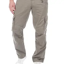 Herren Cargohose mit Gürtel, Loose Fit, Baumwolle, in Perlgrau, Größe 32W/34L
