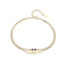 Personalisiertes Damen-Fußkettchen mit Namen und Geburtsstein, verstellbar, Mehrreihig, mit Gravur für Mama, Oma, Mädchen, Sommer-Strand-Schmuck