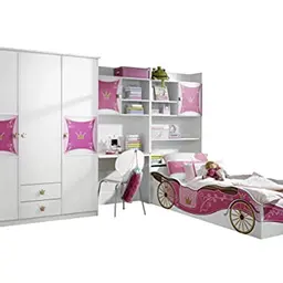 Rauch Möbel Kate Kinderzimmer Set Mädchenzimmer, Weiß mit Prinzessin-Motiv, inkl. Kleiderschrank, Bett und Schreibtisch, Gesamtmaße 326x199x238 cm