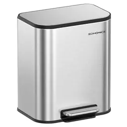SONGMICS Mülleimer 20L mit Deckel, Tretmülleimer aus Stahl, Softclose, rutschfestes Pedal, metallisches Silber