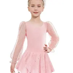 Arshiner Mädchen Ballettkleid Tanzkleid Kinder Rosa mit Pailletten und Tütü, 8-9 Jahre