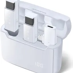 Kabelloses Lavalier-Mikrofon für iPhone/iPad, 2er-Pack mit 30 Std. Ladehülle, Weiß
