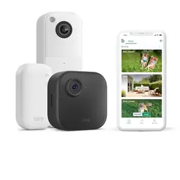 Blink Outdoor Kamera 4 + Videotürklingel (Weiß) | Kabellose HD-Sicherheitskamera mit 2 Jahren Batterielaufzeit
