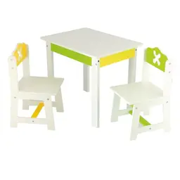 Bieco Kindersitzgruppe Frühling aus Holz, 3er Set | Sitzgruppe für Kinder | Tisch und Stühle
