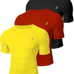WISMBOX 3er Pack Herren Kompressionsshirt, kurzarm, elastisch, atmungsaktiv & schnelltrocknend für Fitness, Training, Laufen & Gym