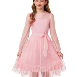 GRACE KARIN Mädchen Partykleid A-Linie Knielang mit Gürtel Hellrosa 6-7 Jahre