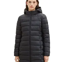 TOM TAILOR Denim Damen Steppmantel mit Kapuze - deep Black, Größe S