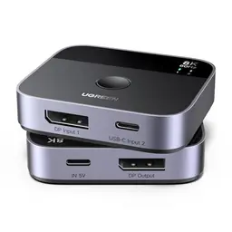 UGREEN DisplayPort USB-C Switch 2-in-1, DP1.4, 8K60Hz, 4K120Hz, für 2 PCs und 1 Monitor, kompatibel mit Windows, Linux, MacOS