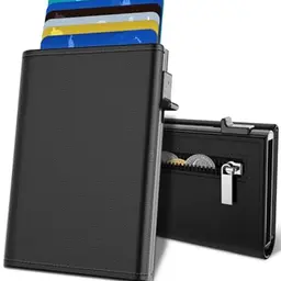 CHJGLNL Herren Kartenetui, Slim Wallet mit Magnetverschluss und Münzfach, RFID Blocking, für 11 Karten und ID-Fenster