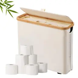Bambus Toilettenpapier Aufbewahrungskorb mit Deckel - Organizer für WC Papier in Beige