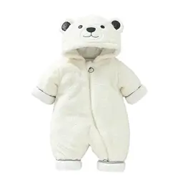 WYTbaby Baby Schneeanzug Overall Winter mit Kapuze, Warm Jumpsuit für 6-9 Monate, Weiß