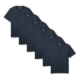Amazon Essentials Herren Kurzarm-V-Ausschnitt T-Shirt, 6er-Pack, Marineblau, Größe L