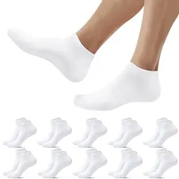 Falechay Sneaker Socken Herren/Damen, Atmungsaktiv, Kurz, Weiß, 10 Paar, Größe 43-46